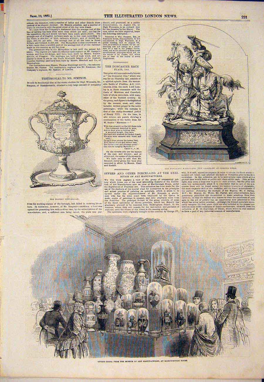 Original Old Antique Print Sevres China Museum Art Marlborough House 1852 19th