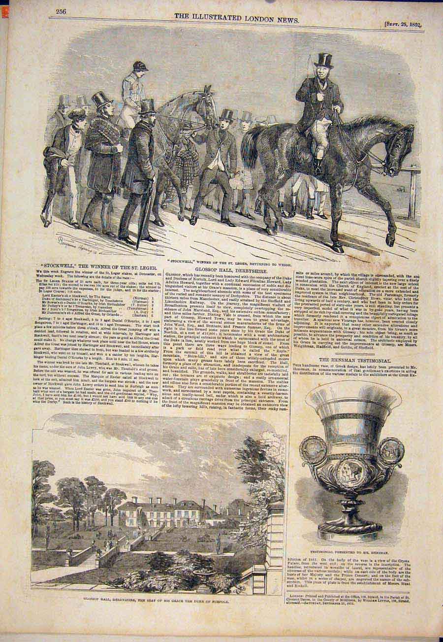 Old Antique Print Stockwell St Leger Races Horse Race Glossoop Derbyshire