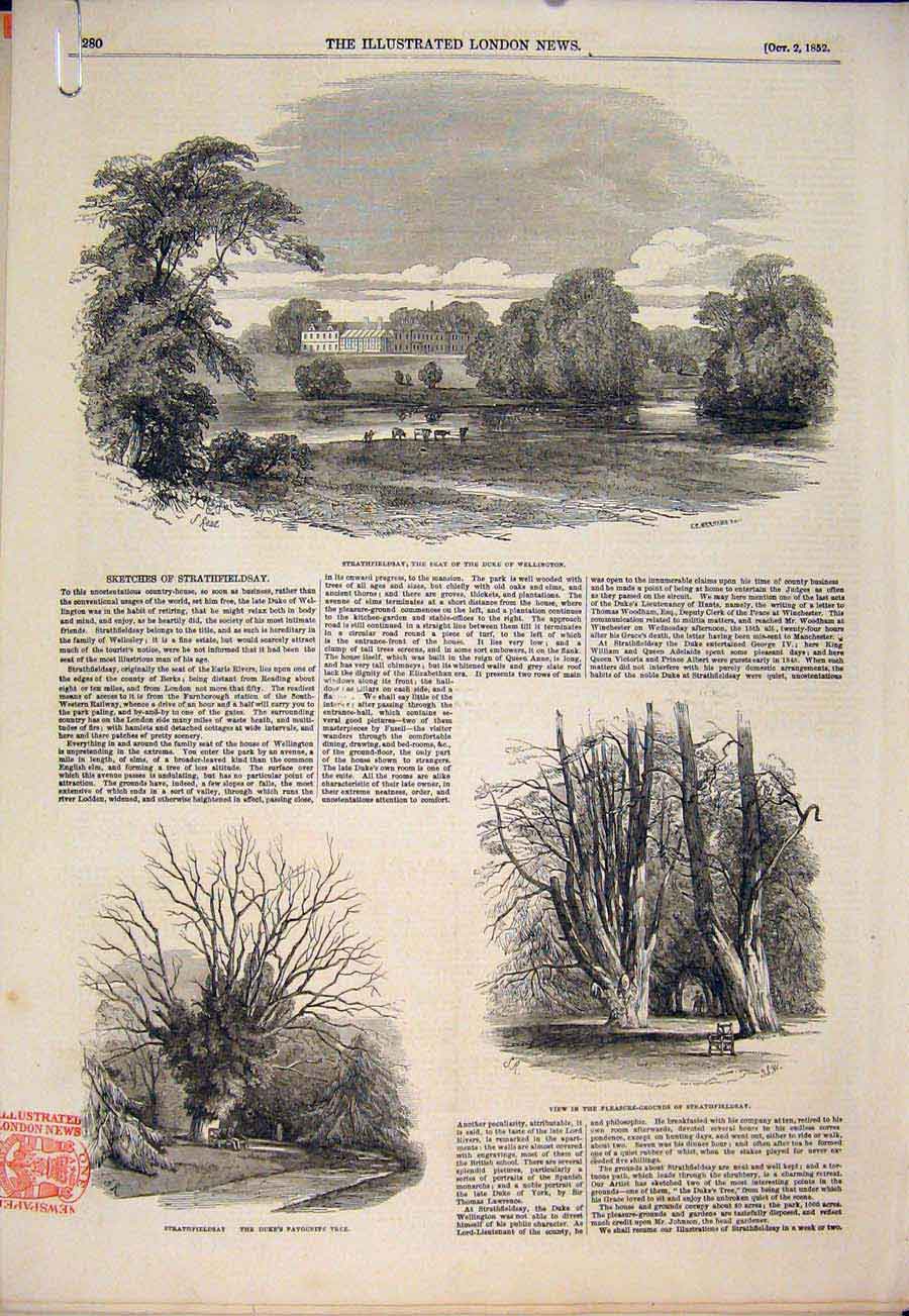 Original Old Antique Print Strathfieldsay Duke Wellington Walmer Castle 1852