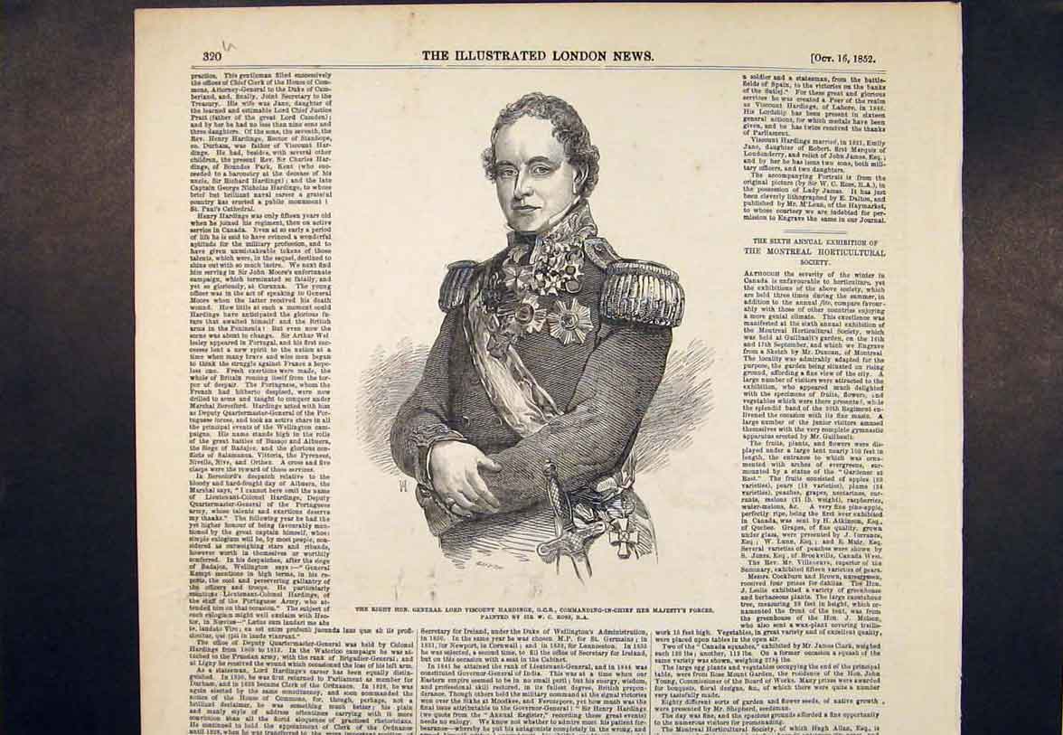 Original Old Antique Print Portrait Lord Viscount Hardinge Ross 1852 Victorian