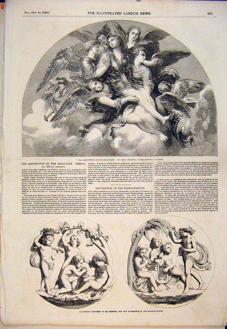 Original Old Antique Print Assumption Magdalen Romano Henning Mansion House 1852