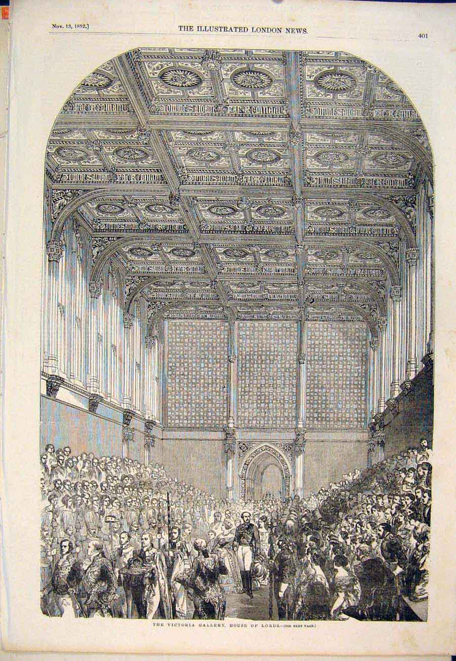 Original Old Antique Print House Lords Victoria Gallery London 1852 Victorian