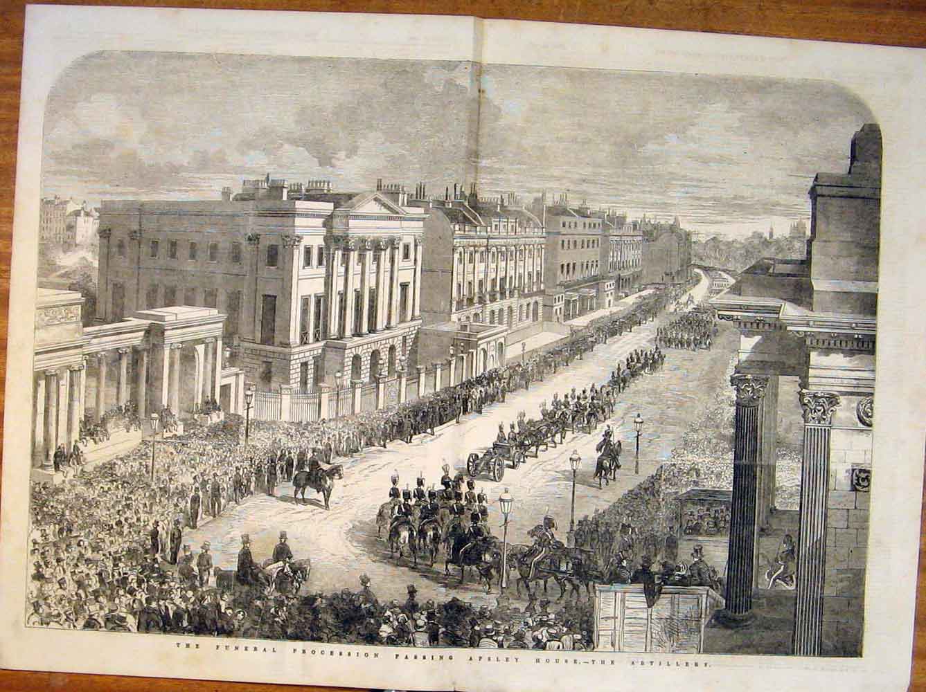 Original Old Antique Print Funeral Procession Apsley House Artillery 1852 19th