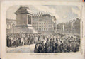 Original Old Antique Print Trafalgar Square Chelsea Pensioner Procession 1852