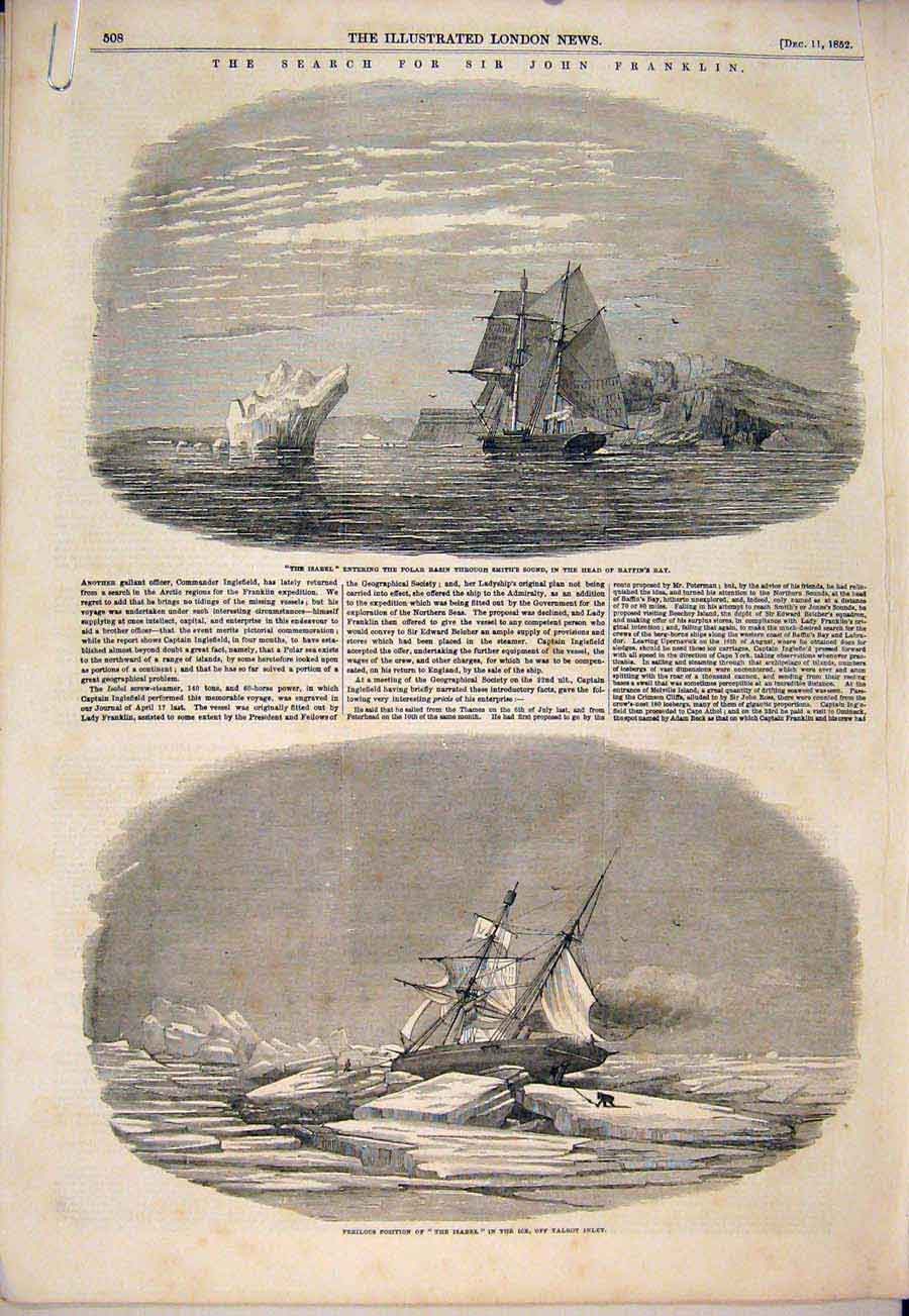 Old Antique Print Franklin Isabel Ship Baffin'Sbay Eskimo Greenland 1852 19th