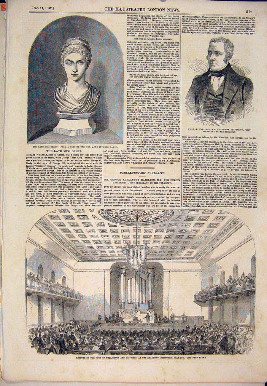 Original Old Antique Print Portrait Hamilton Berry Bust Marble Duke Wellington