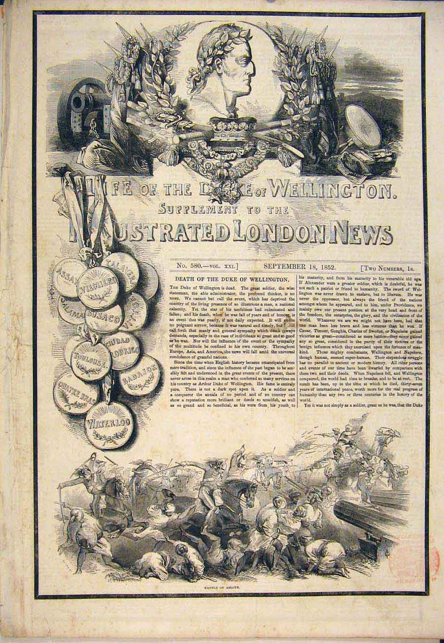Original Old Antique Print Duke Weeliington Walmer Castle Strathfieldsay Oxford
