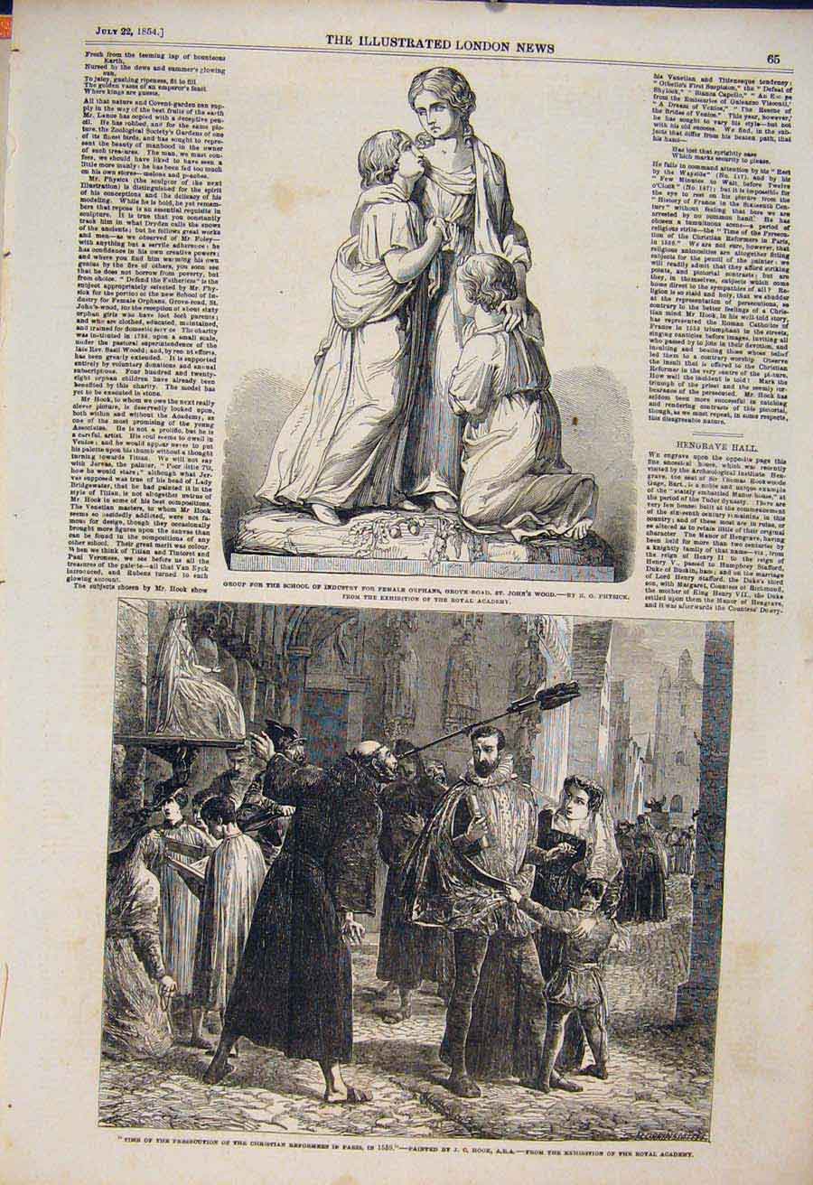 Original Old Antique Print Physick Statue School Industry Orphans Hook Christian