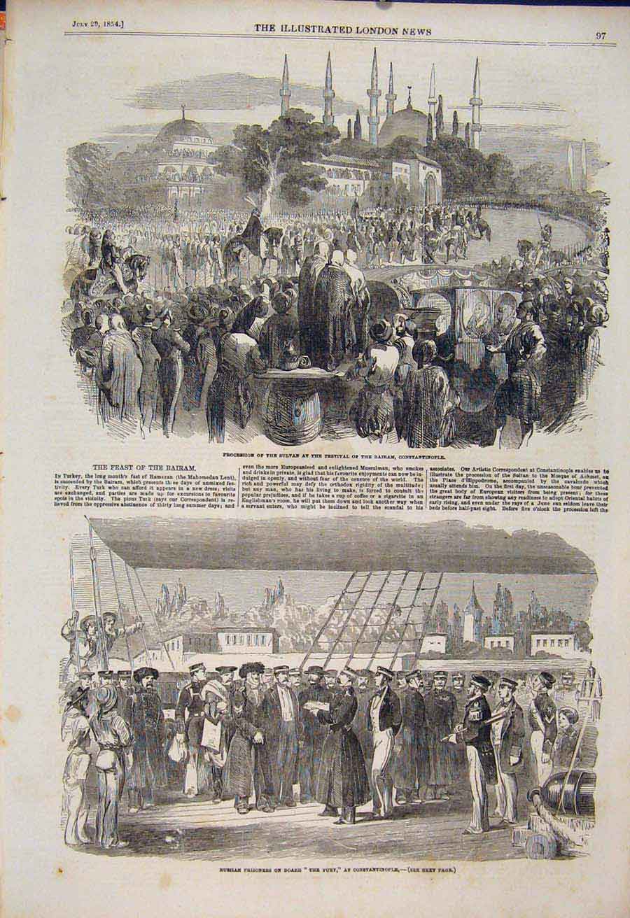 Old Antique Print Sultan Festival Lconstantinople Fury Russian Prisoners