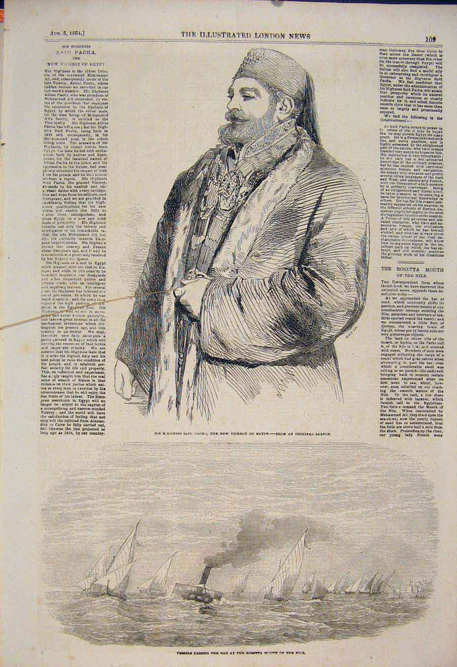 Original Old Antique Print Portrait Said Pacha Viceroy Egypt Rosetta Nile Africa
