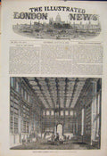 Original Old Antique Print Houses Parliament Commons Library London 1854 19th