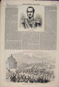 Original Old Antique Print Portrait Espartero Madrid Spain Prado Palace 1854
