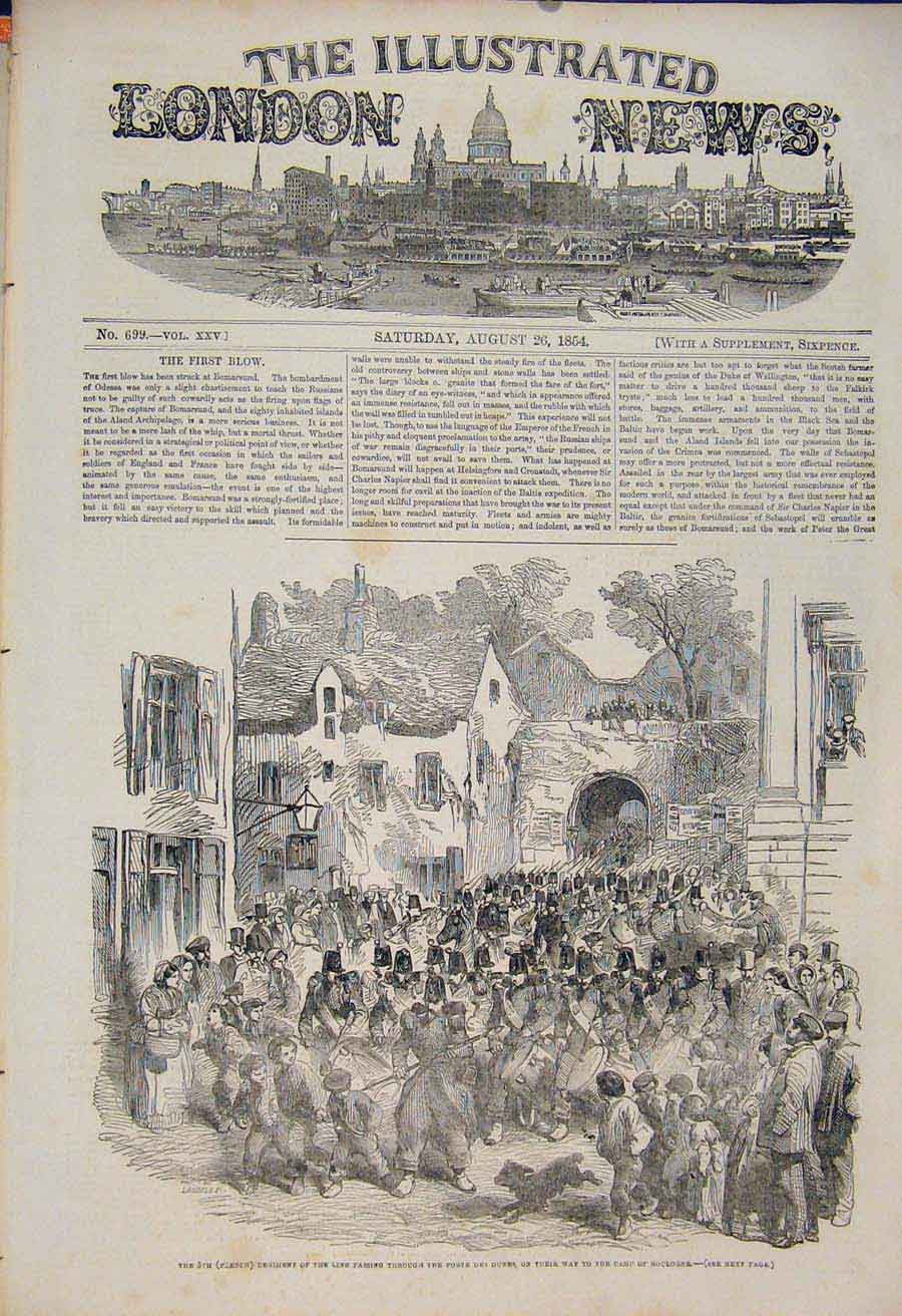 Original Old Antique Print Porte Des Dunes French Regiment Boulogne War 1854