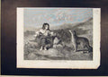 Original Old Antique Print Girl Child Dog Field Mole Fine Art 1854 Order 19th