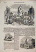 Old Antique Print Somerset Railway Abbey Glastonbury School Yarmouth 1854 19th