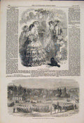 Original Old Antique Print Paris Fashions Ladies Guards Barracks Military 1854