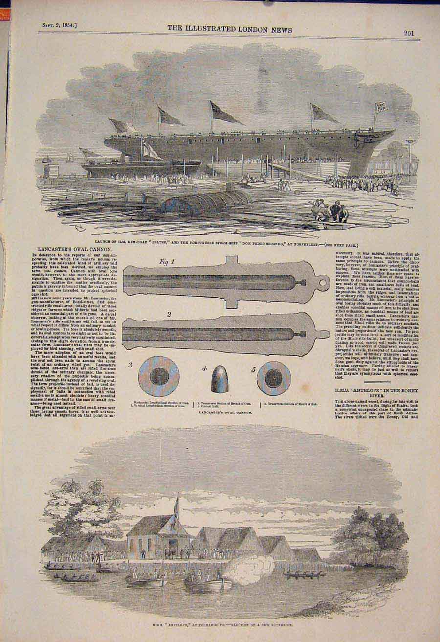 Antique Old Antique Print Gun Boat Pelter Ship Lancaster Cannon Hms Antelope 01MAA1