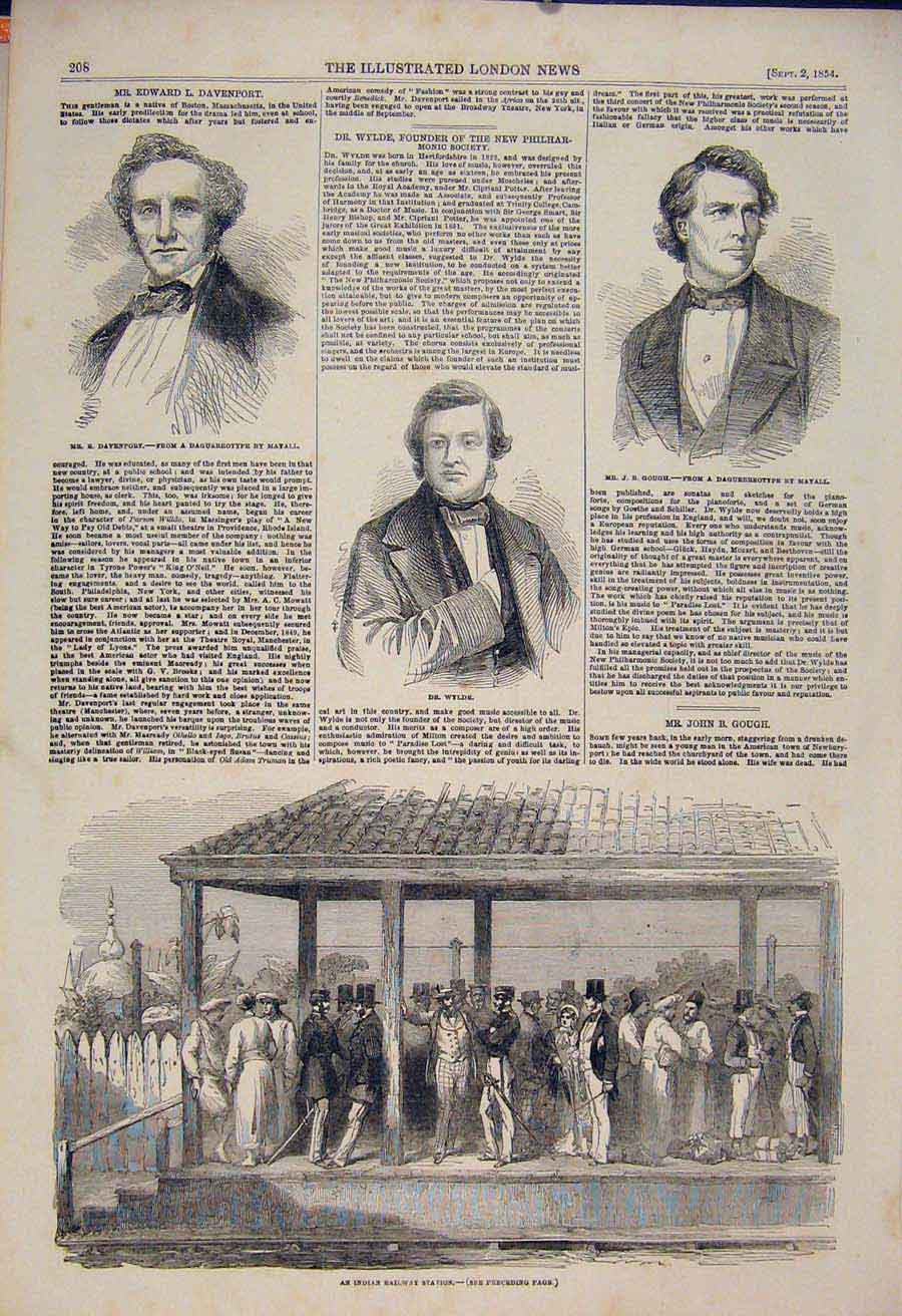 Original Old Antique Print Portrait Davenport Wylde Gough Indian Railway Station