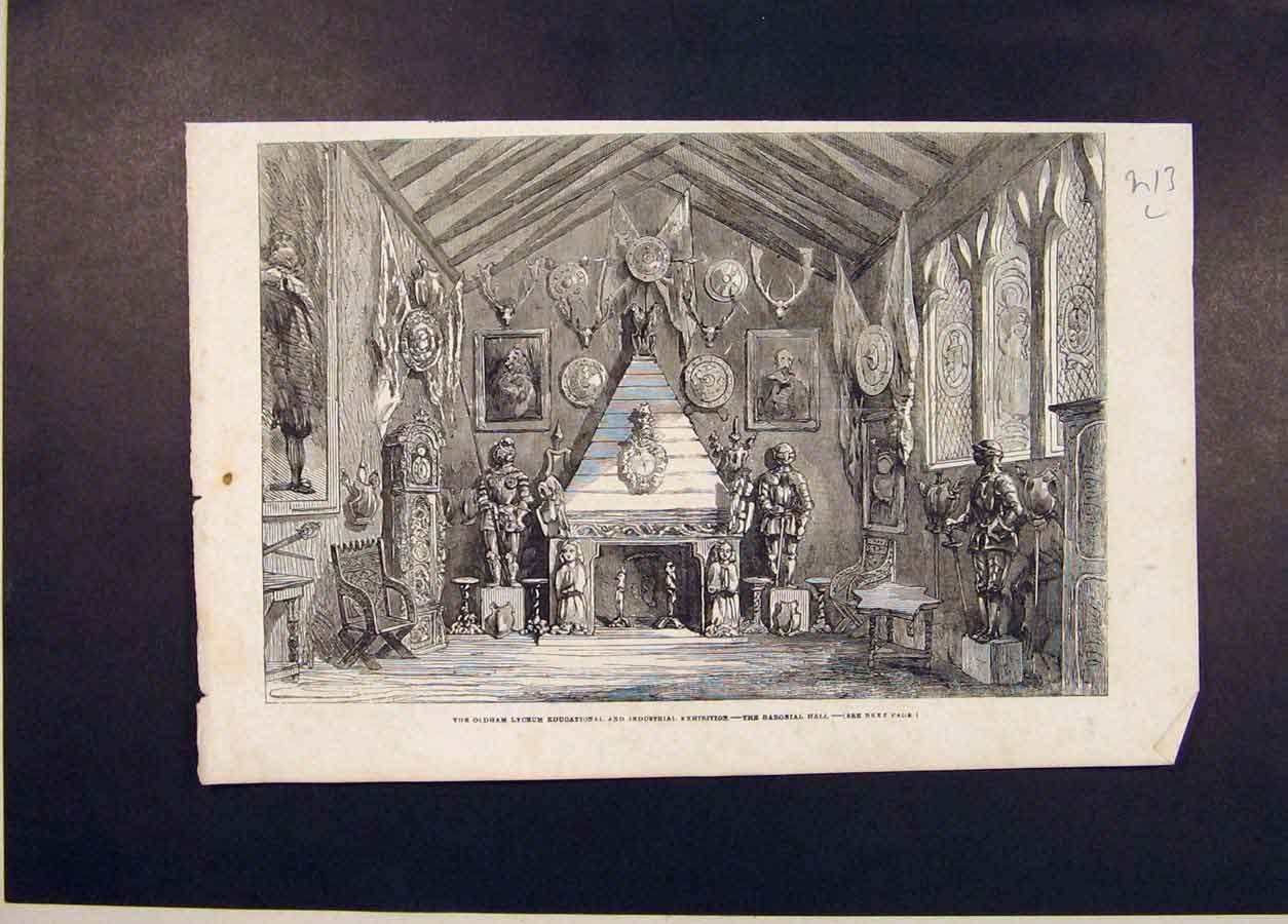 Original Old Antique Print ham Lyceum Educational Industrial Exhibition 1854