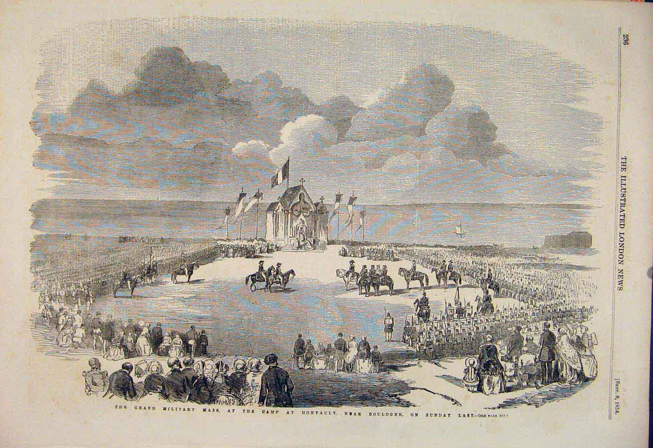 Original Old Antique Print Military Service Camp Honvault Boulogne 1854 19th