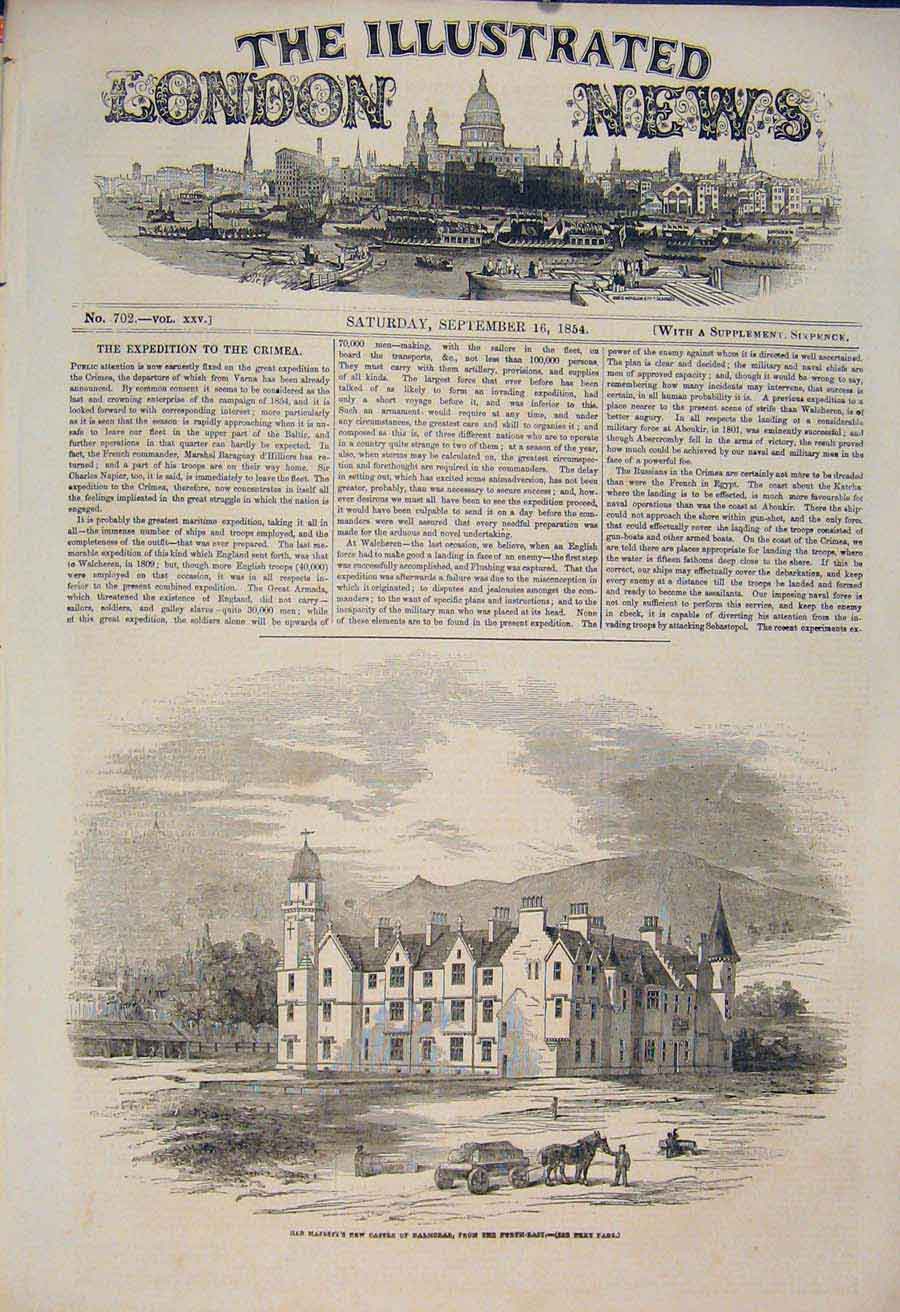 Original Old Antique Print Castle Balmoral Scotalnd Queen 1854 19th
