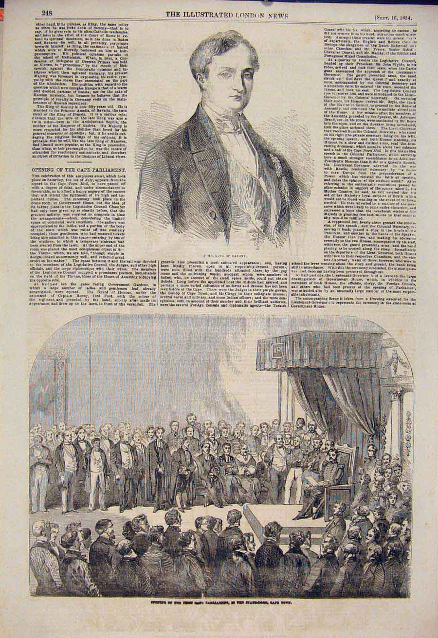 Original Old Antique Print Portrait John King Saxony Parliament Cape Town Africa