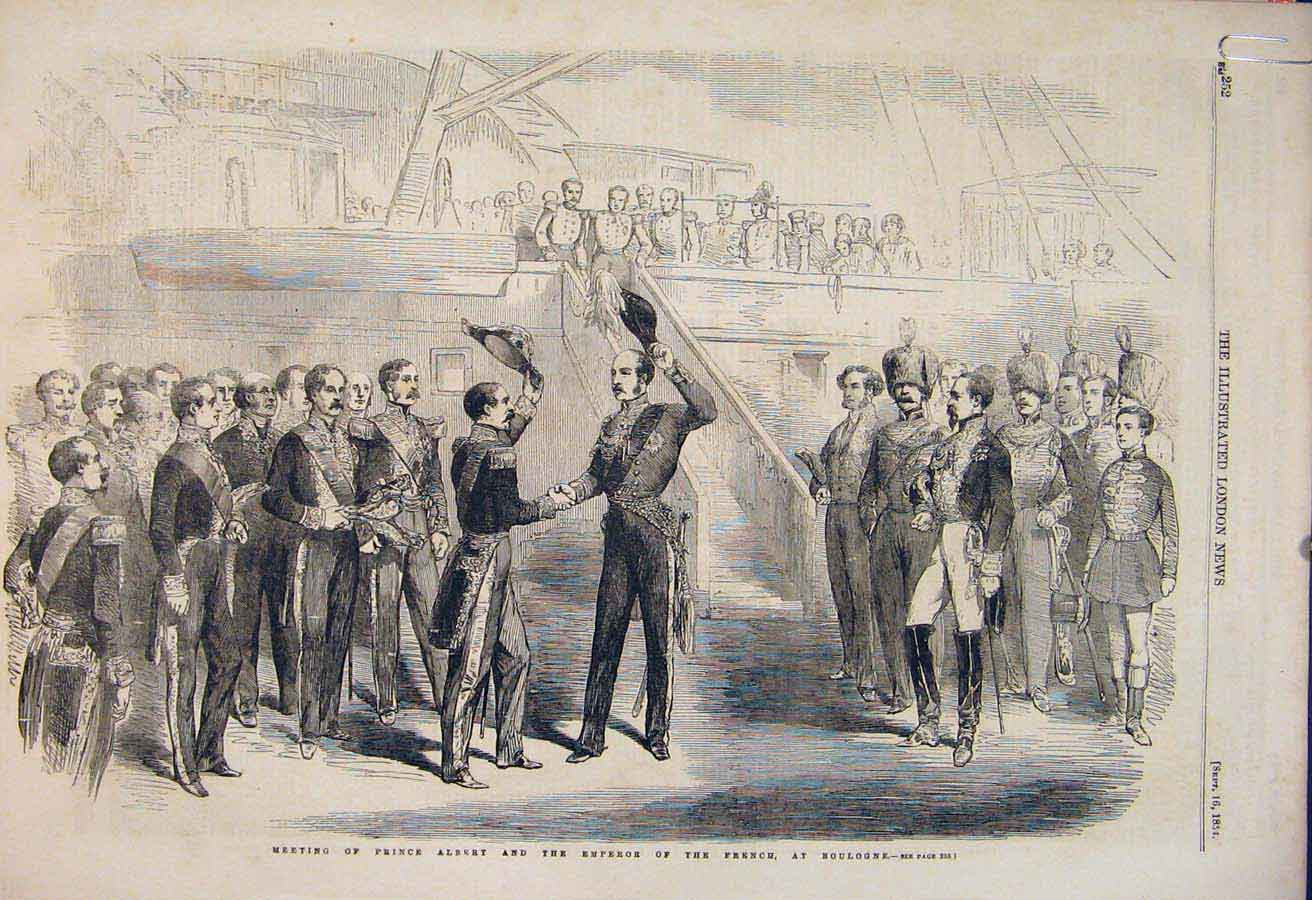 Original Old Antique Print Boulogne Prince Albert Emperor French Marquise 1854