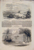 Original Old Antique Print Tower Prasto Bomarsund Constantinople Military 1854