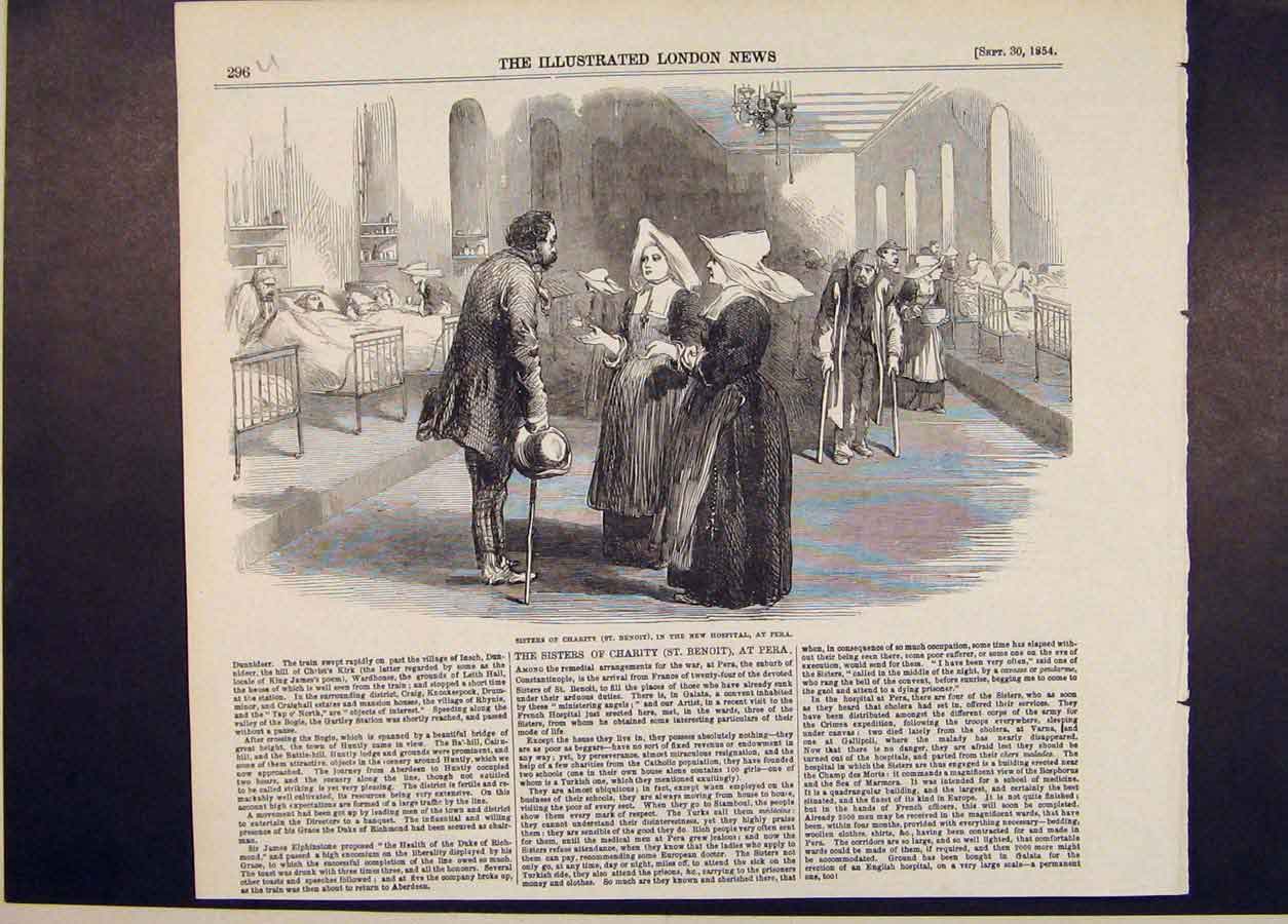 Original Old Antique Print Sisters Charity Hospitalpera Constantinople 1854