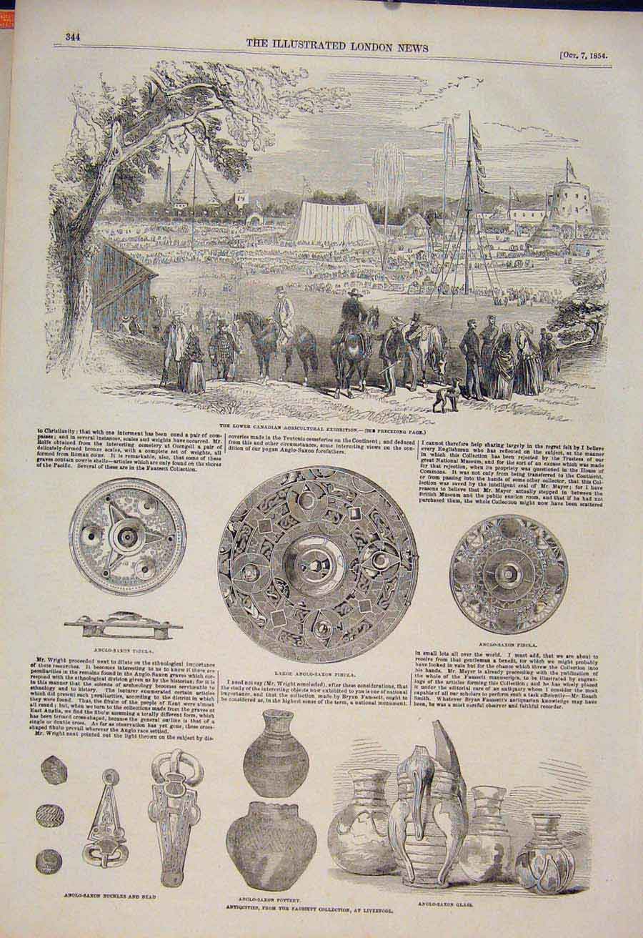 Old Antique Print Canadian Agricultural Exhibition Anglo Saxon Artefacts