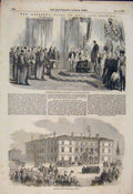 Original Old Antique Print Staion Hotel Hull Royal Party Grimsby 1854 Victorian