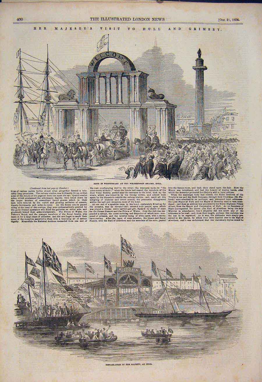 Original Old Antique Print Hull Grimsby Queen Victoria Dock Whitefriars 1854