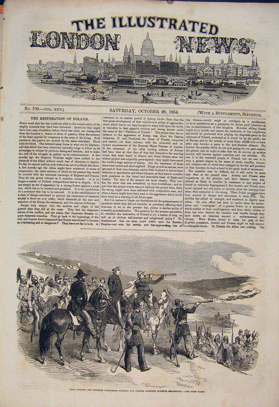 Original Old Antique Print Raglan Canrobert French Outpost Sebastopol 1854 19th