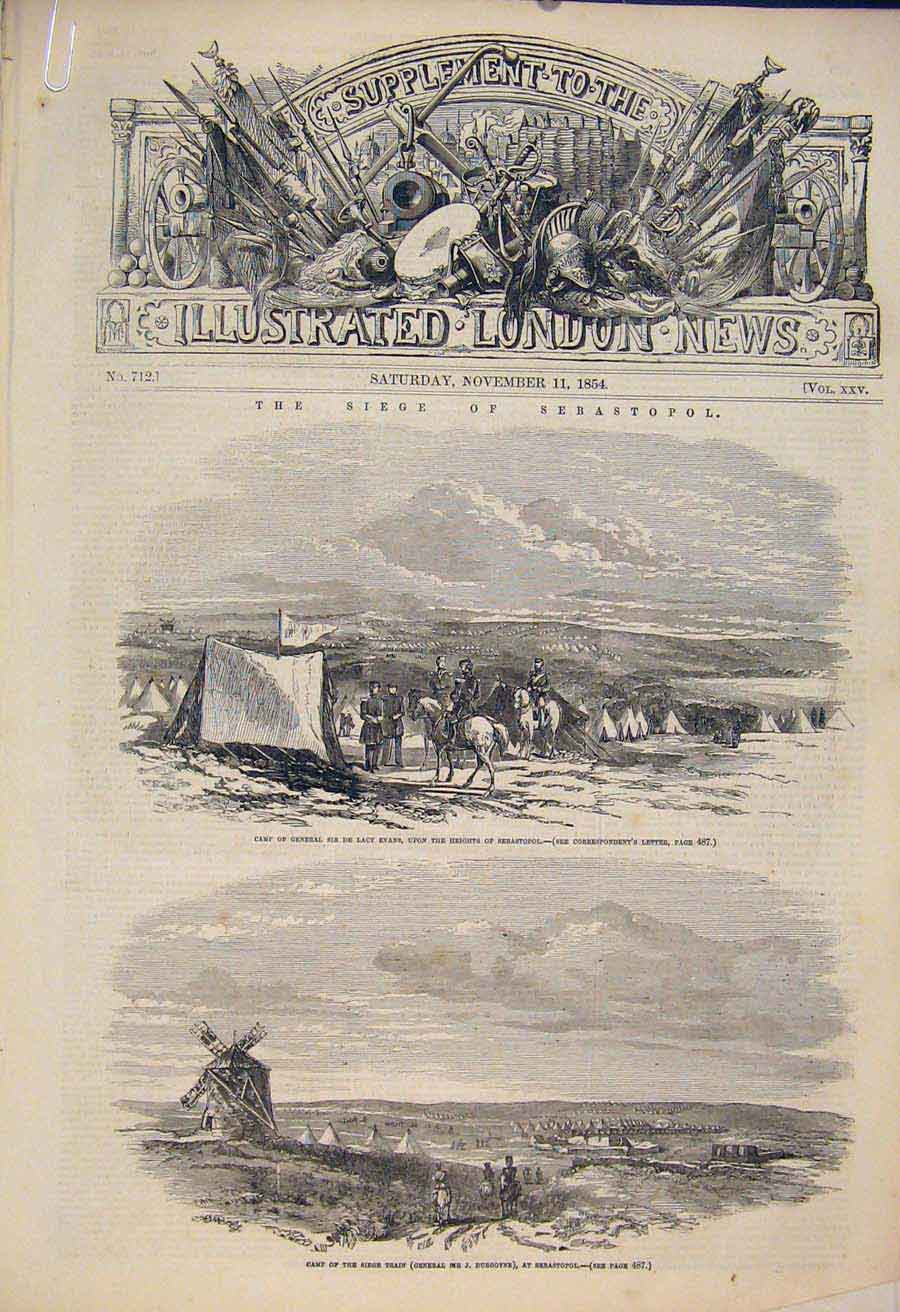 Original Old Antique Print Sebastopol Burgoyne Evans Siege Military Battle 1854