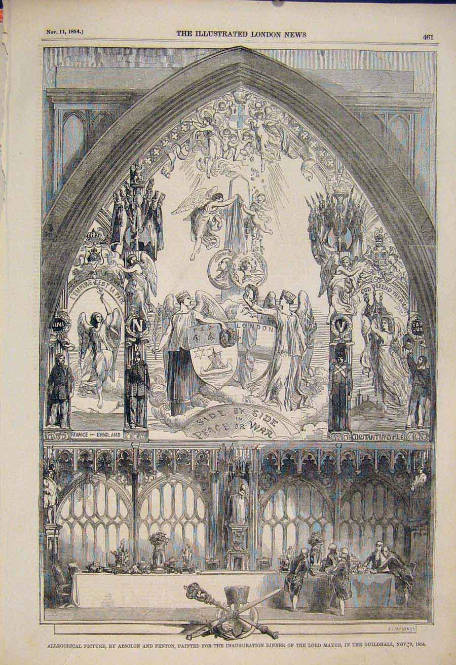 Original Old Antique Print Absolon Fenton Mayor Guildhall Constantinople 1854