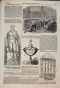 Old Antique Print Chrysanthemums Temple Garden Bacon Cup Statue Peel Bank