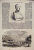 Original Old Antique Print Bust Kemble Butler Bridge Severn River Upton 1854