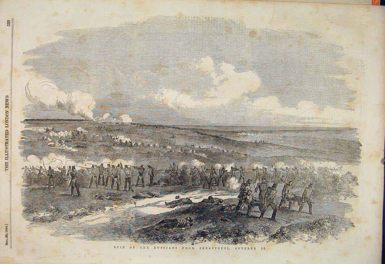 Original Old Antique Print Russians Sebastopol Sortie Battle Military 1854 19th