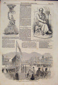 Original Old Antique Print Statue Charles Stockholm Wordsworth Westminster 1854