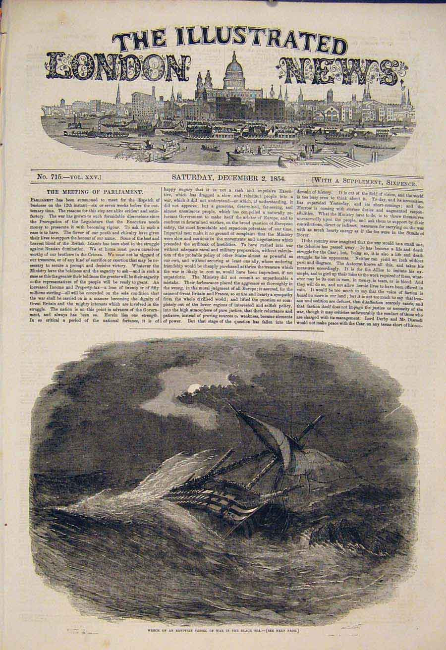 Original Old Antique Print Wreck Egyptian Vessel War Black Sea Military 1854