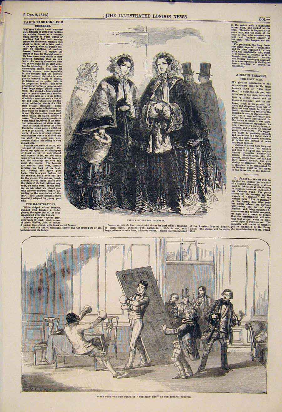 Original Old Antique Print Paris Fashions Adelphi Theatre London 1854 Victorian