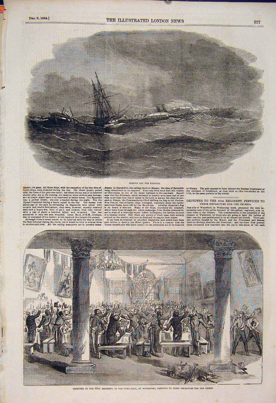 Original Old Antique Print Wreck Katscha Regiment Waterford Crimea 1854 19th