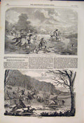 Original Old Antique Print Stag Hunting Hunt Tayler Fox Hounds Fine Art 1854