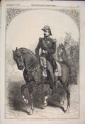 Original Old Antique Print Imperial Napoleon Emperor French Portrait Horse 1854