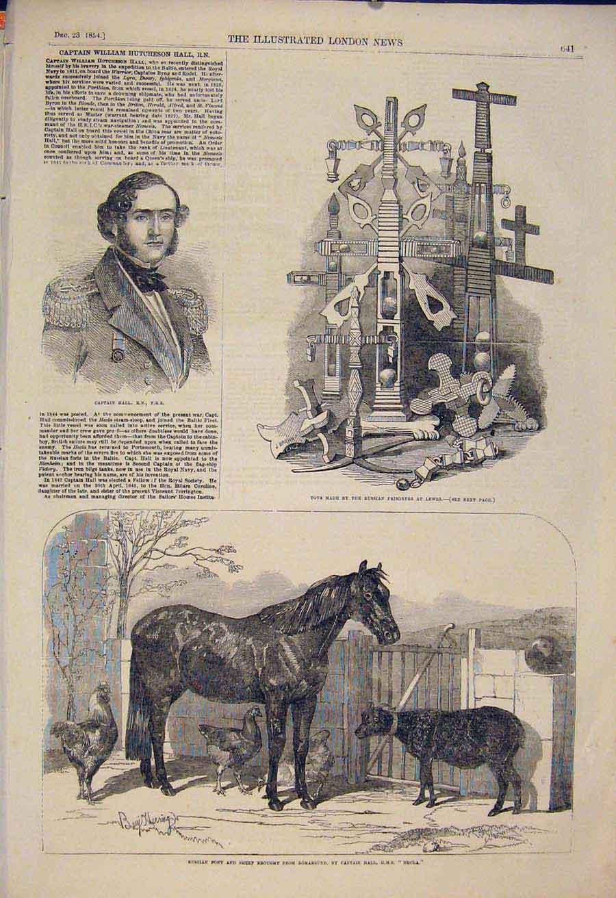 Original Old Antique Print Portrait Hall Toys Russians Lewes Pony Sheep Russian