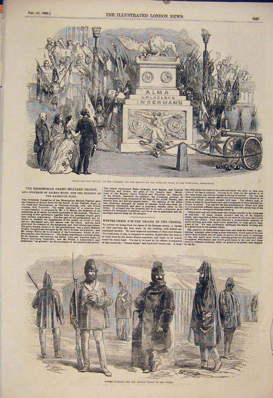 Original Old Antique Print Birmingham Military Trophy Alma British Troops Crimea