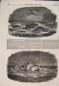 Original Old Antique Print Wreck Troop Ship Charlotte Algoa Life Boat 1854 19th