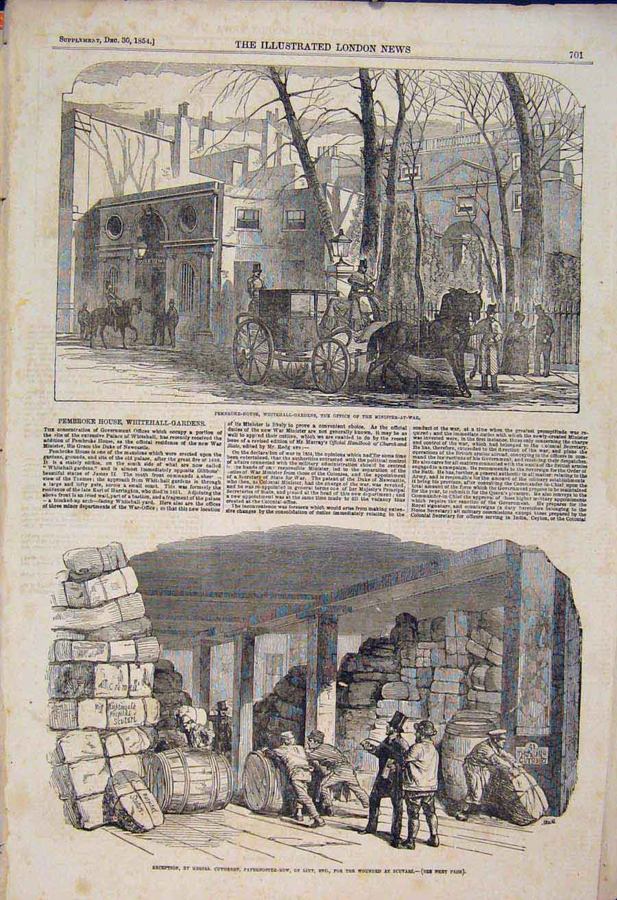 Antique Antique Print Pembroke House Whitehall Gardens Cuthbert Lint Scutari 01MAA1