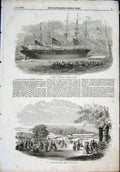 Old Antique Print War Steamer Limehouse Dockyard Fete Bradley Woods Devon