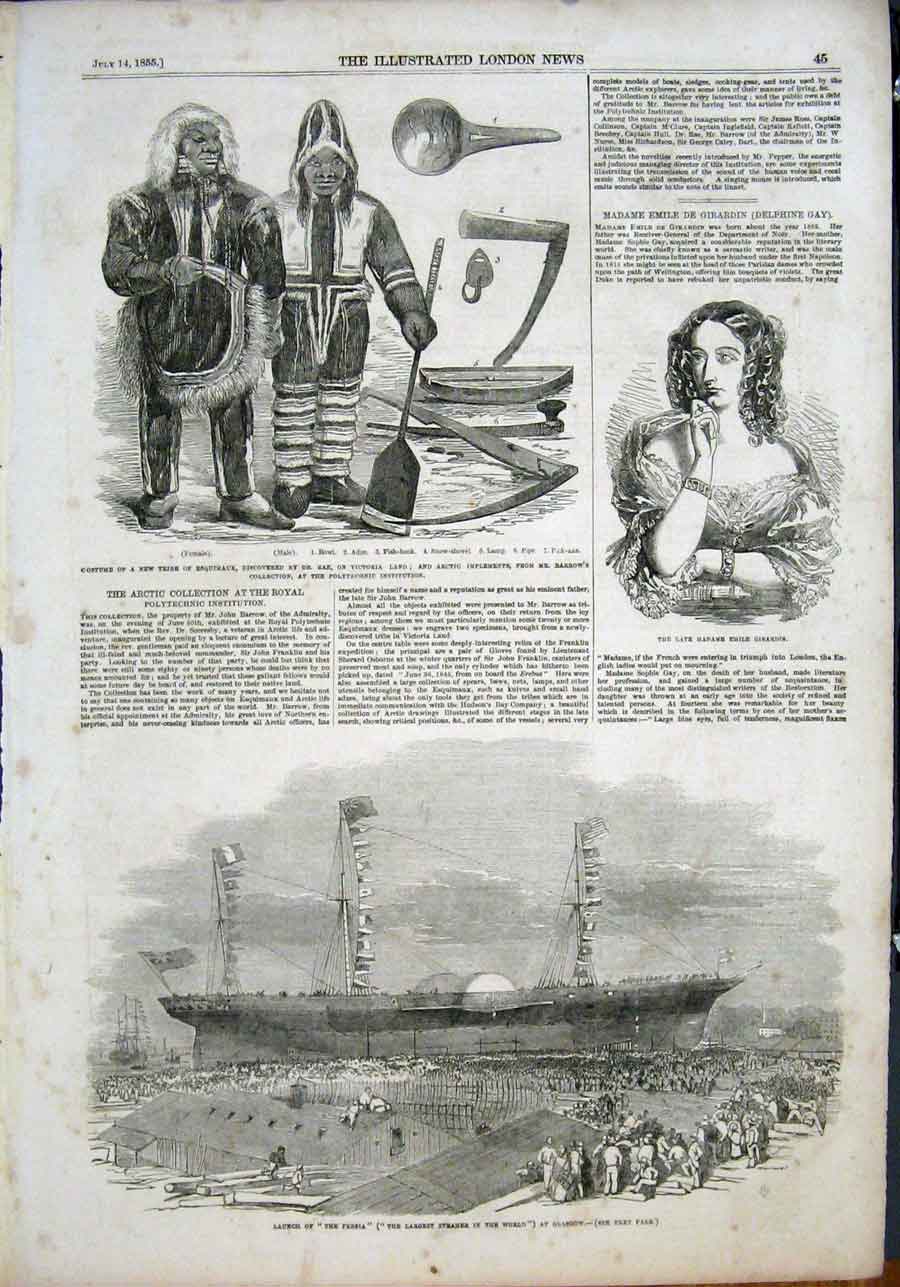 Old Antique Print Portrait Girardin Costume Eskimo Persia Steamer Glasgow